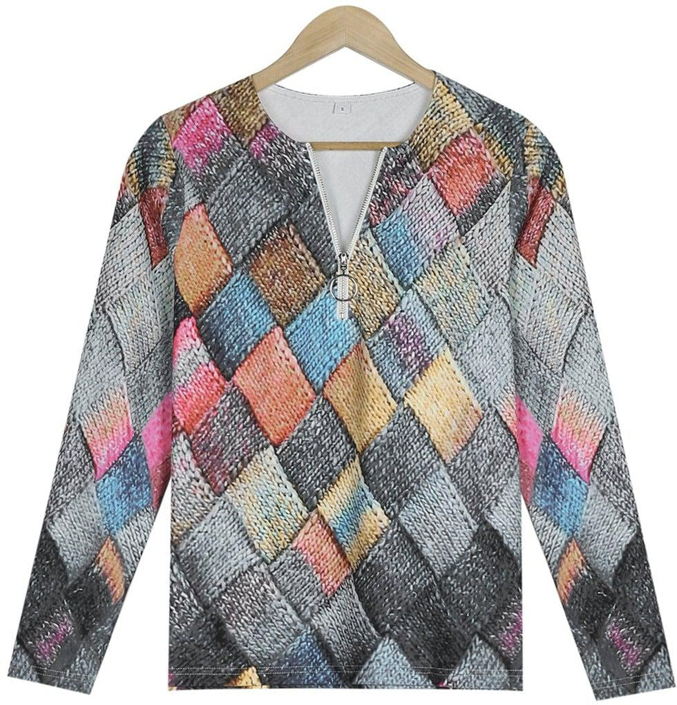 FallStil® - Aantrekkelijke top met geometrische print en V-hals