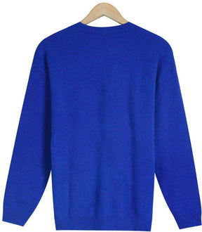 Monci® - Casual blauwe effen trui met ronde hals en lange mouwen