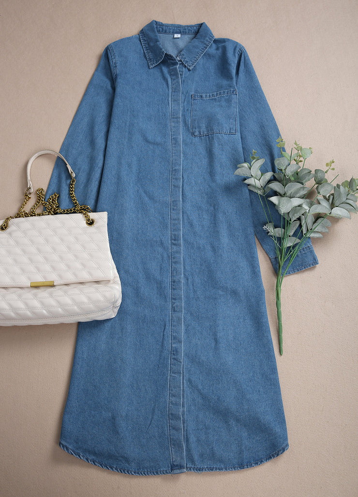 PureWear® - Oversized midi-jurk met knoopsluiting van chambray denim