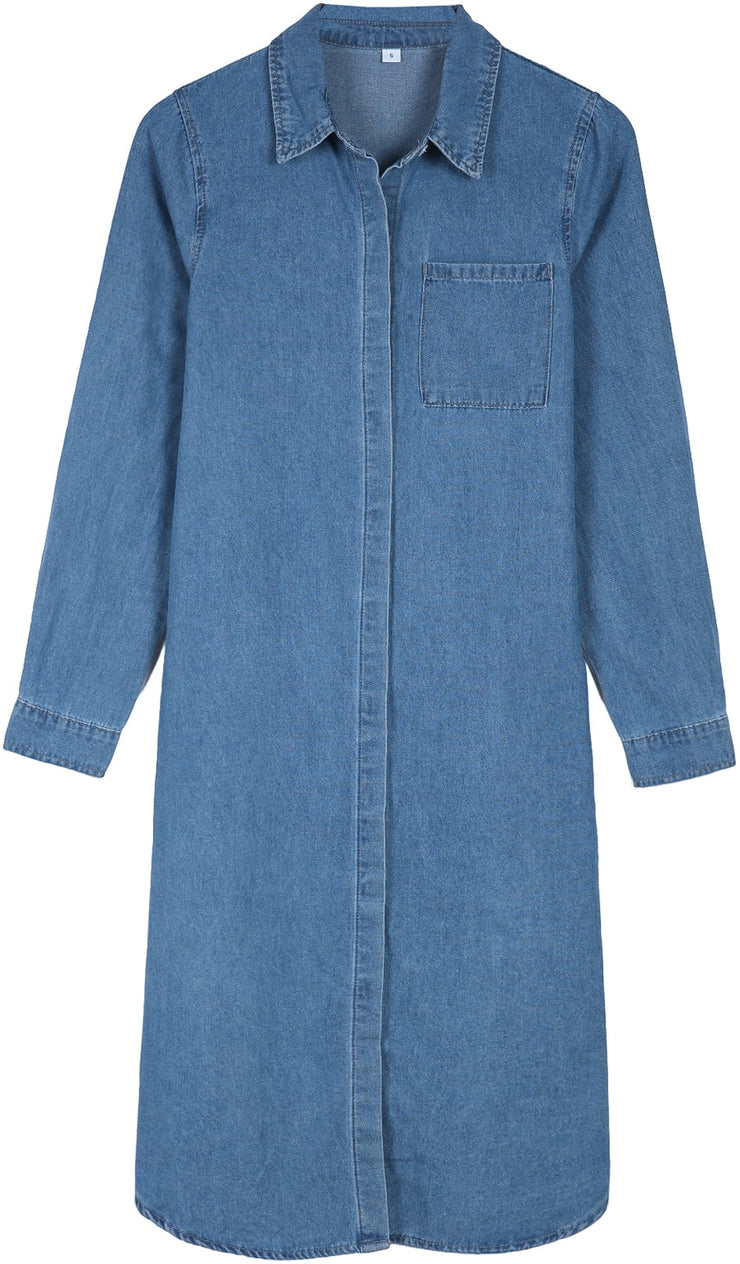 PureWear® - Oversized midi-jurk met knoopsluiting van chambray denim