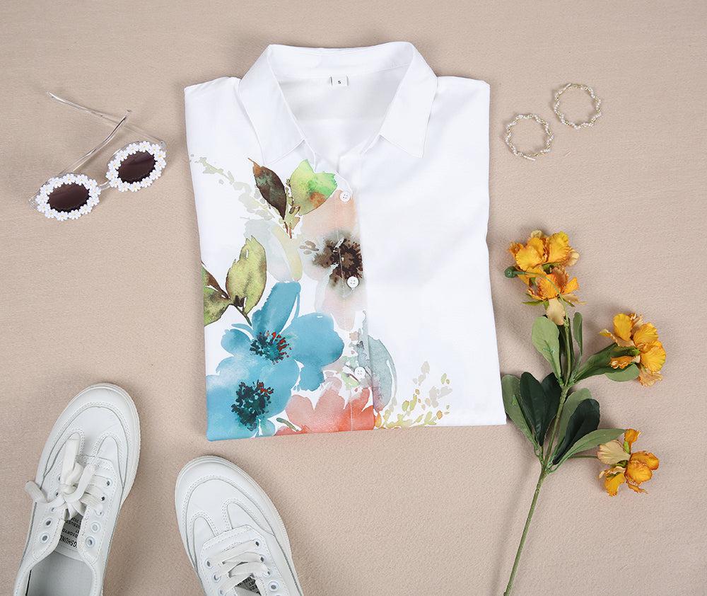 SpringStil® - Tuniekblouse met knopenlijst met aquarelbloemen