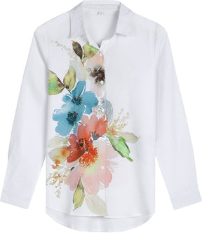 FallStil® - Tuniekblouse met knopenlijst met aquarelbloemen