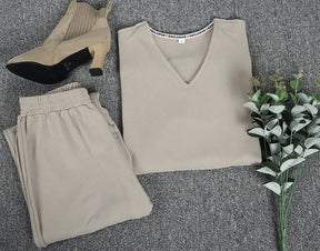 Carl&amp;Coni® - Comfy Elegance set bestaande uit een top met V-hals en een enkellange broek