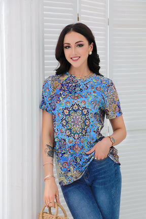 SpringStil® - Mooie top met korte mouwen en blauwe print