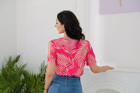 SpringStil® - Rozerode top met splitmouwen en print