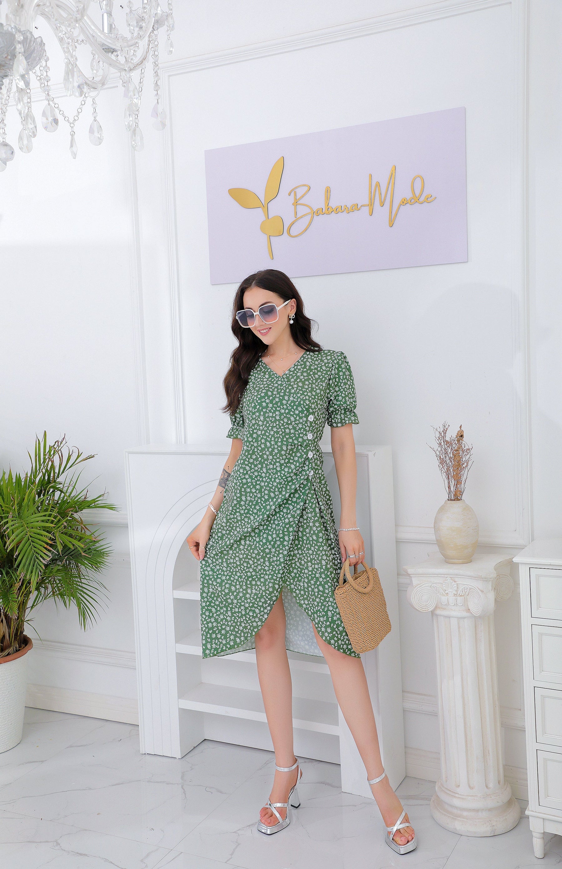 SpringStil® - Frisse groene midi-jurk met korte mouwen