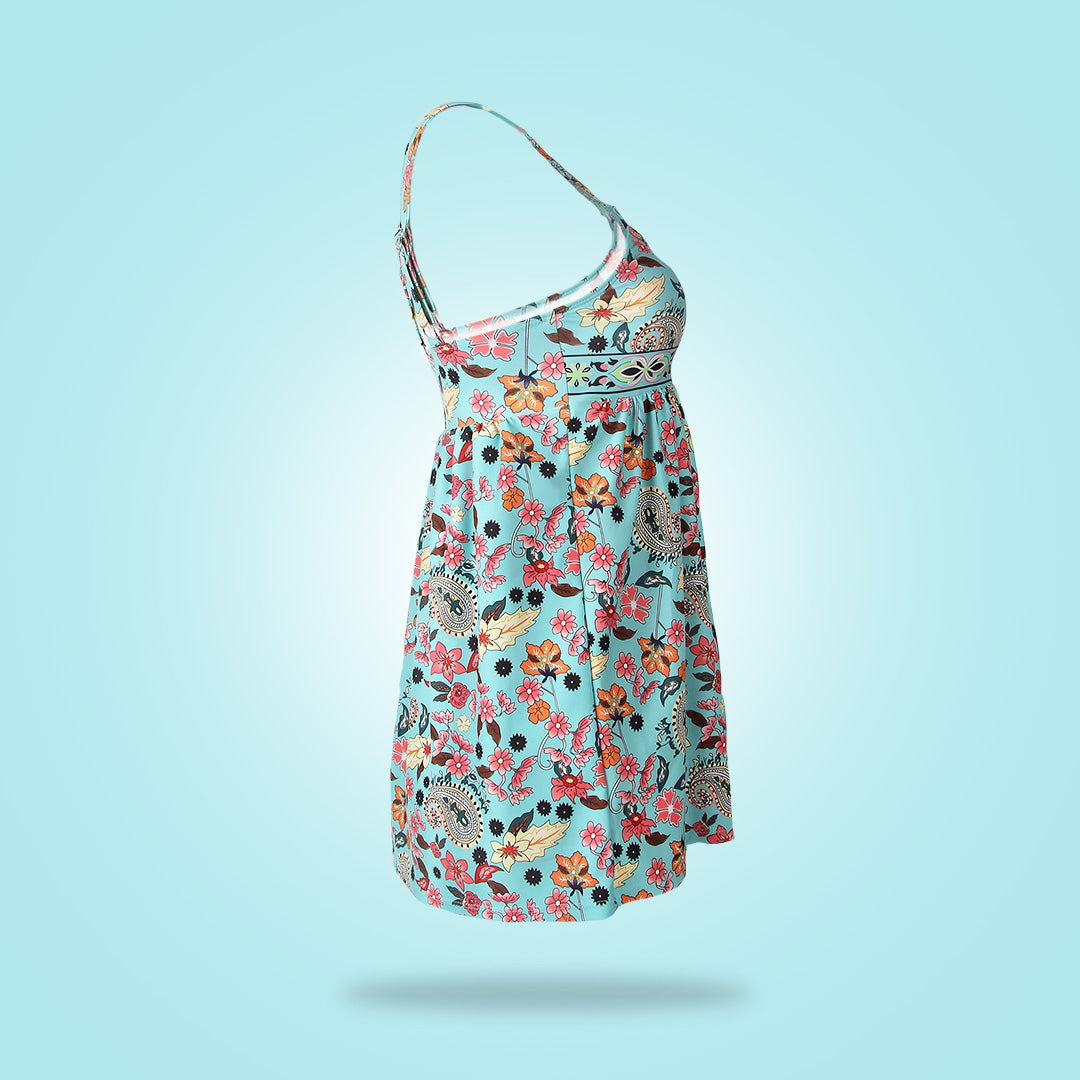 SpringStil® - Tankini-badpak met turkooisblauwe bloemenprint