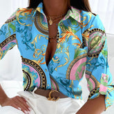 WinterStil® - Aqua-blousetop met gouden kettingkettingprint