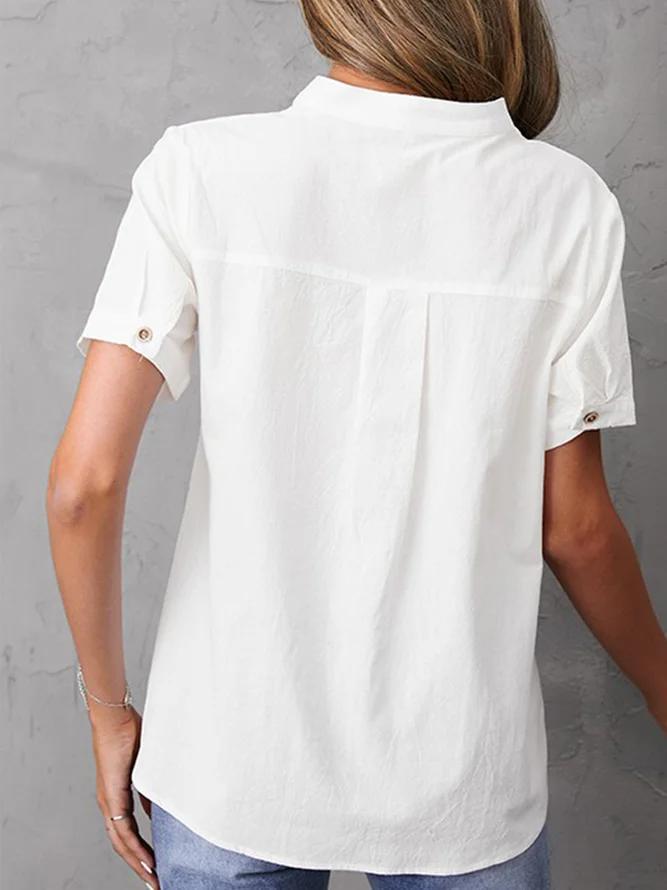 FallStil® - Effen witte top met korte mouwen en knoopsluiting