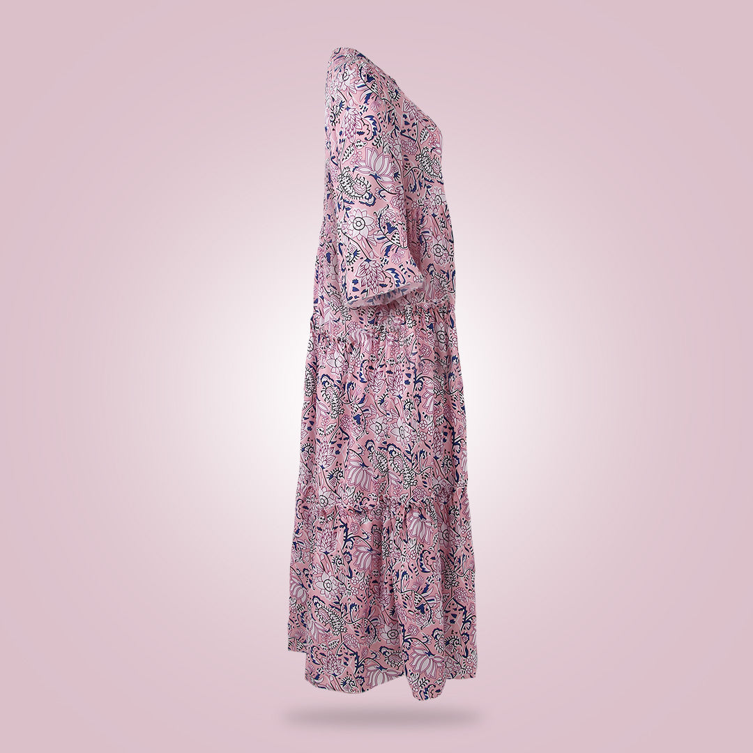 FallStil® - Roze maxi-jurk met schattige print