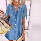 Denim jurk met strik