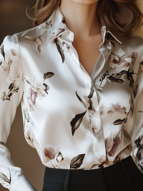 Satijnen magnolia elegantie blouse