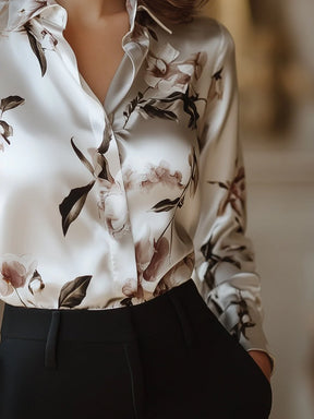 Satijnen magnolia elegantie blouse