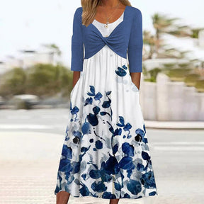 SpringStil® - Trendy blauwe midi-jurk met steekzakken