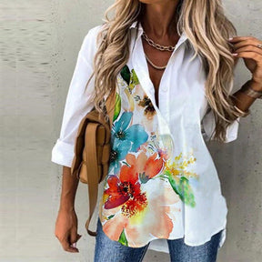 FallStil® - Tuniekblouse met knopenlijst met aquarelbloemen