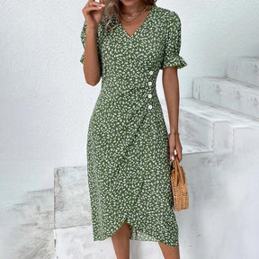 SpringStil® - Frisse groene midi-jurk met korte mouwen