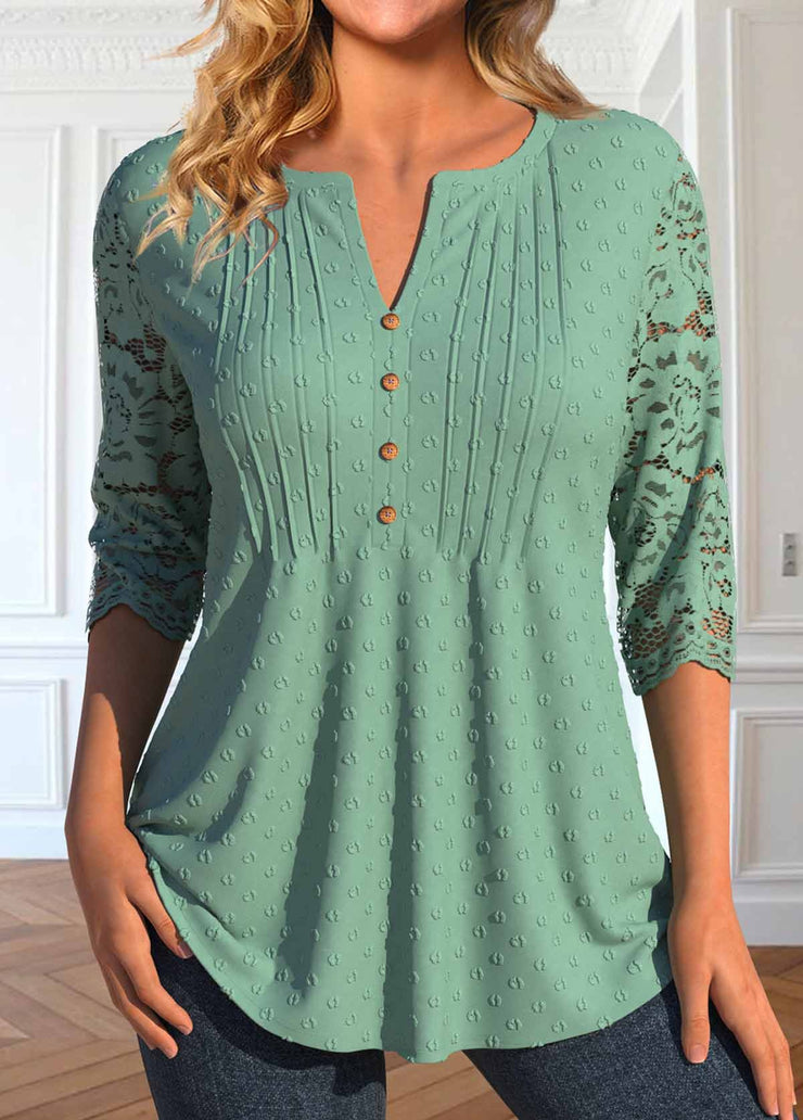 FallStil® - Groene effen top met 3/4 mouwen