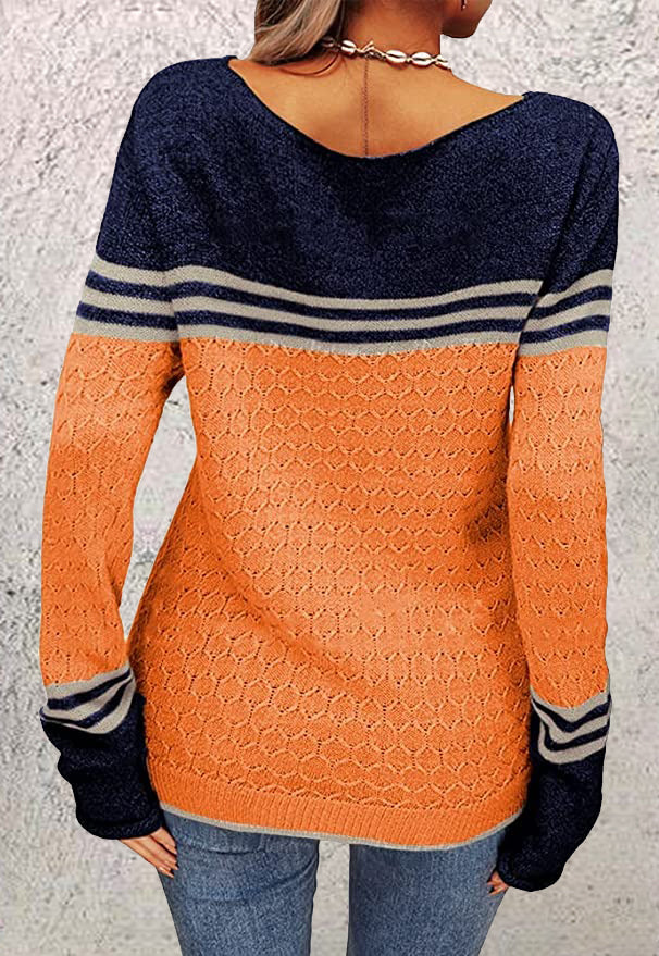 PureWear® - Oranje en blauw gestreepte top met lange mouwen