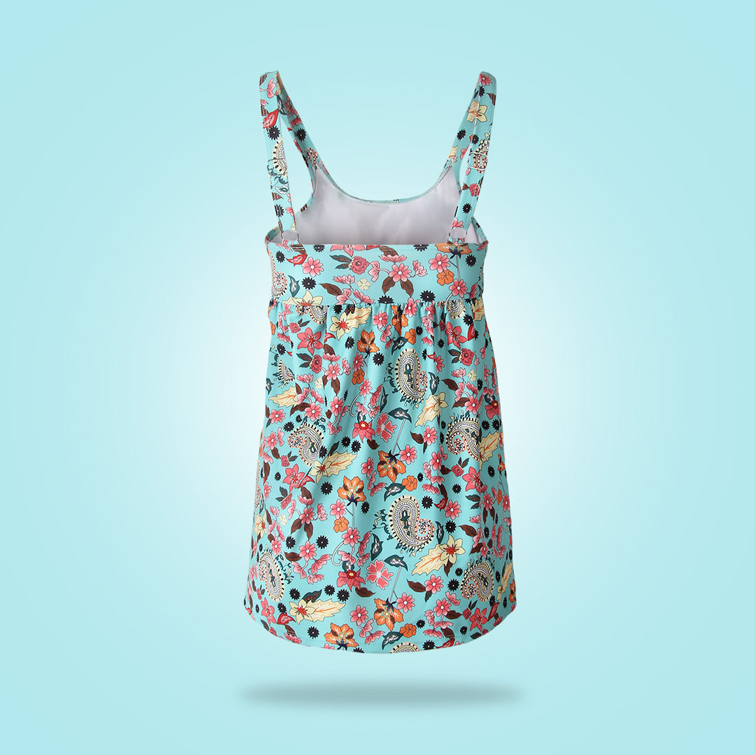 SpringStil® - Tankini-badpak met turkooisblauwe bloemenprint