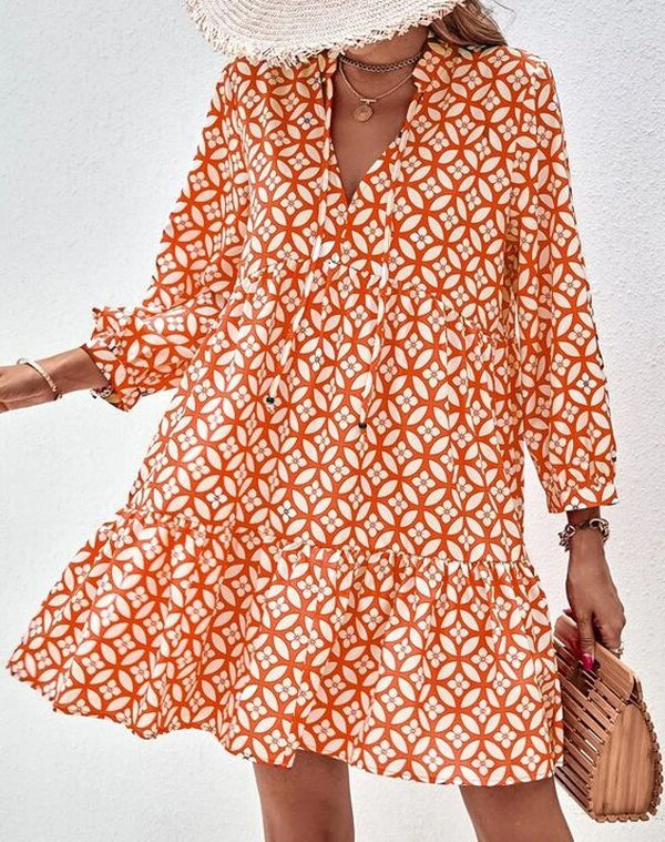 Naturlux® - Unieke mini-jurk met 3/4 mouwen in oranje