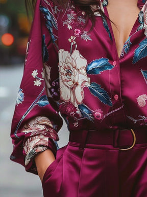 Elegantie blouse met satijnen bloemen