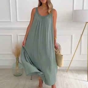 BlossomBliss® - Groene effen maxi-jurk in wijde vorm