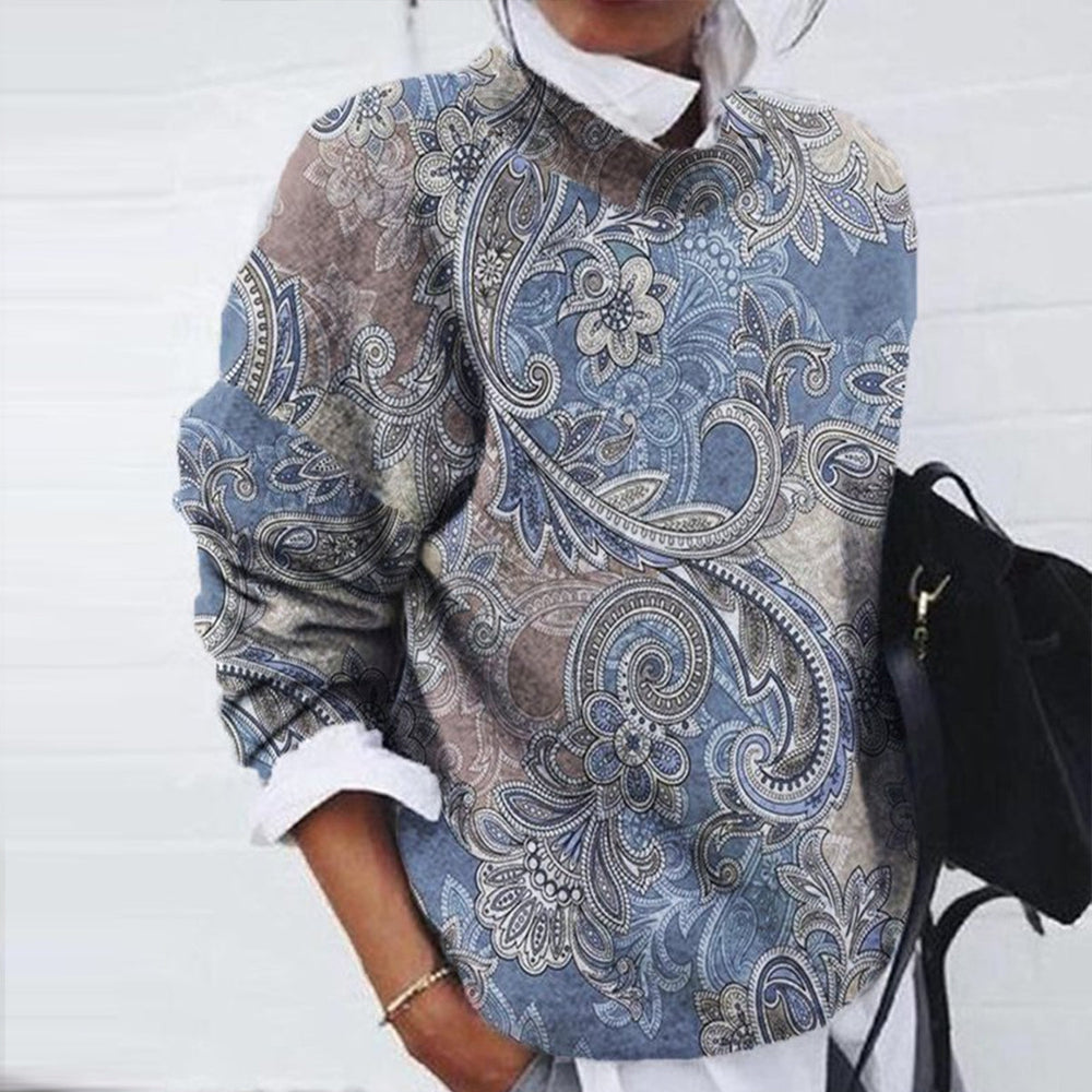 FallStil® - Moderne top met lange mouwen en blauwe print