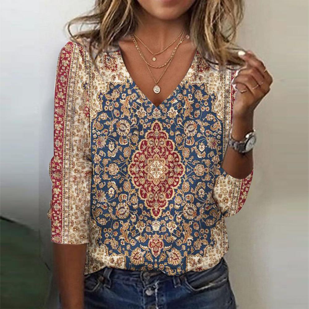 StrickSinn® - Retro top met lange mouwen en print 