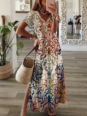 SpringStil® - Luxe crèmekleurige maxi-jurk met etnische ombreprint