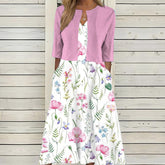 BlossomBliss® - Twofer witte midi-jurk met bloemmotief in roze