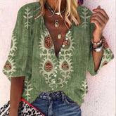 SpringStil® - Groene boho blouse met diepe V-hals