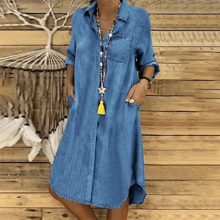 PureWear® - Oversized midi-jurk met knoopsluiting van chambray denim