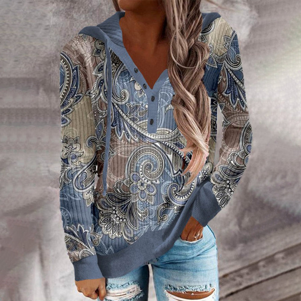 FallStil® - Witte paisley ombre henley-top met capuchon