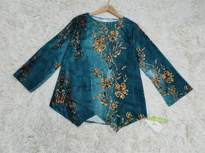 FallStil® - Gouden glamourblauwe tuniektop met bloemenprint