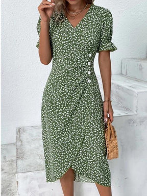 SpringStil® - Frisse groene midi-jurk met korte mouwen