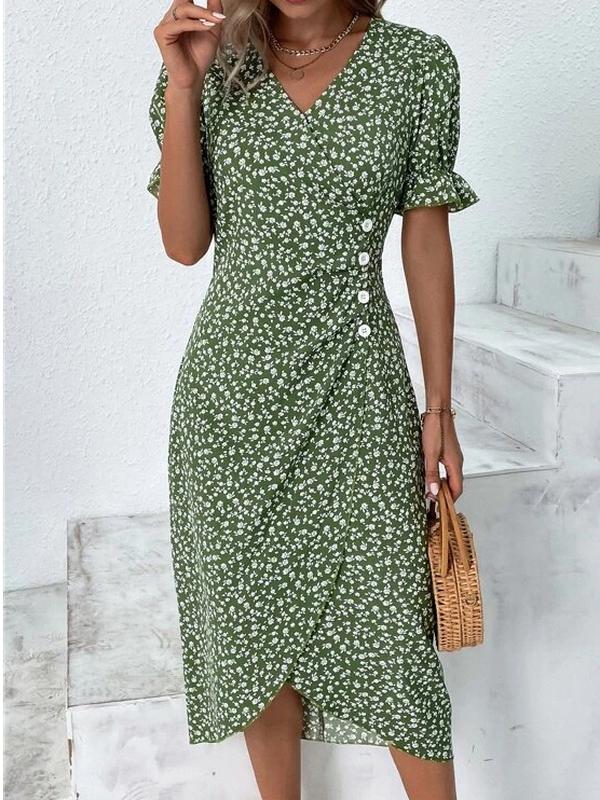 SpringStil® - Frisse groene midi-jurk met korte mouwen