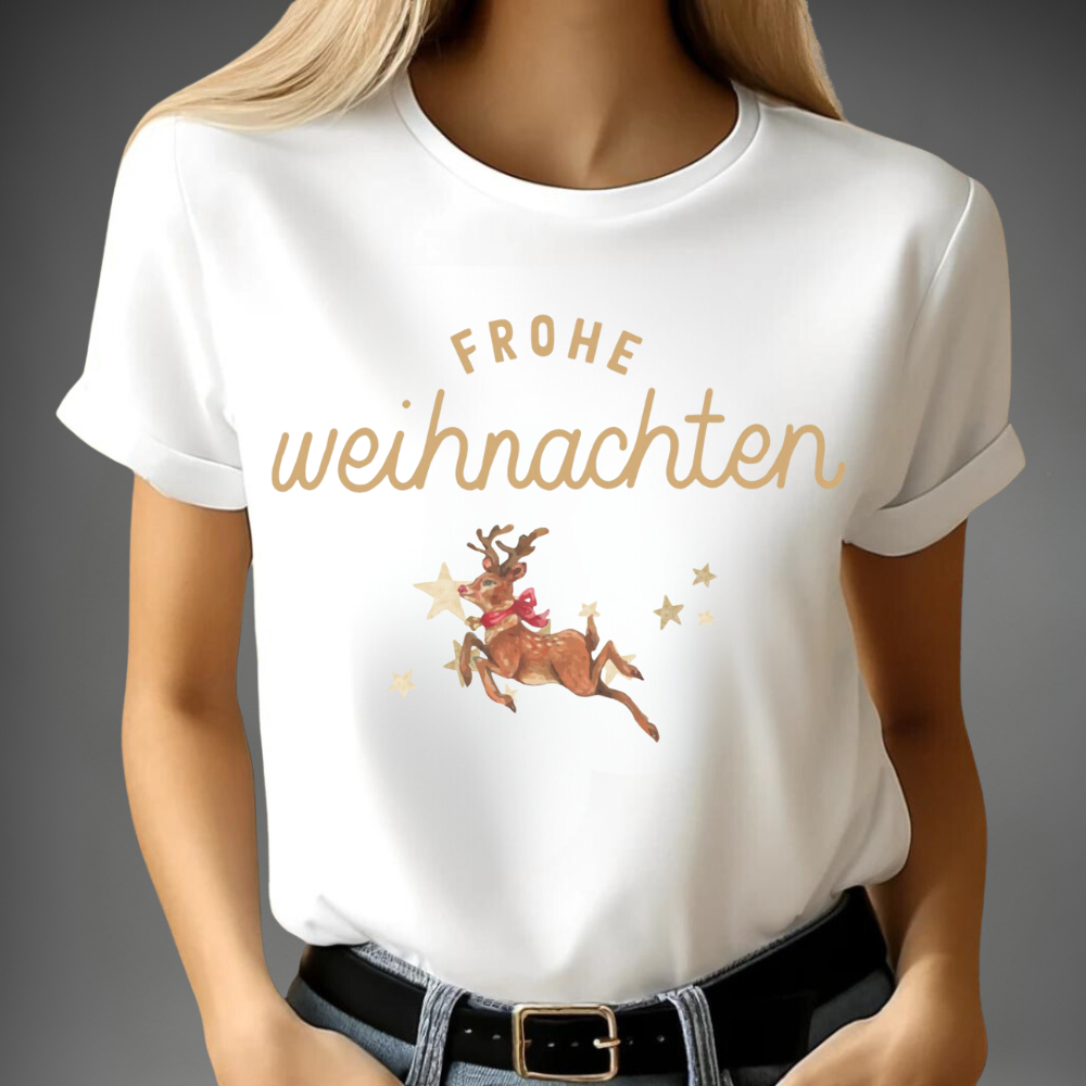 Frohe Weihnachten Shirt | Festliches Rentier Design | Damen Weihnachtsoutfit | Stilvoll & Bequem | Perfekt für die Winterzeit