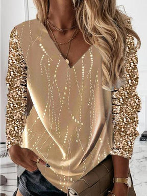 FallStil® - Golden Goddess top met V-hals en lange mouwen