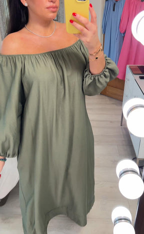 BlossomBliss® - Baggy groene effen kleur off-shoulder maxi-jurk