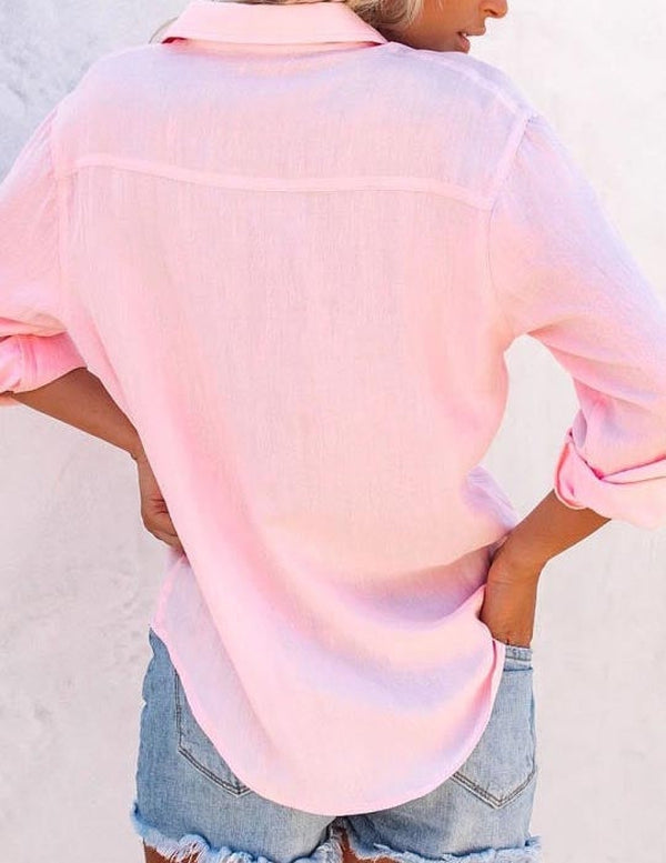 Monci® - Roze shirt met lange mouwen en oversized schouderbanden