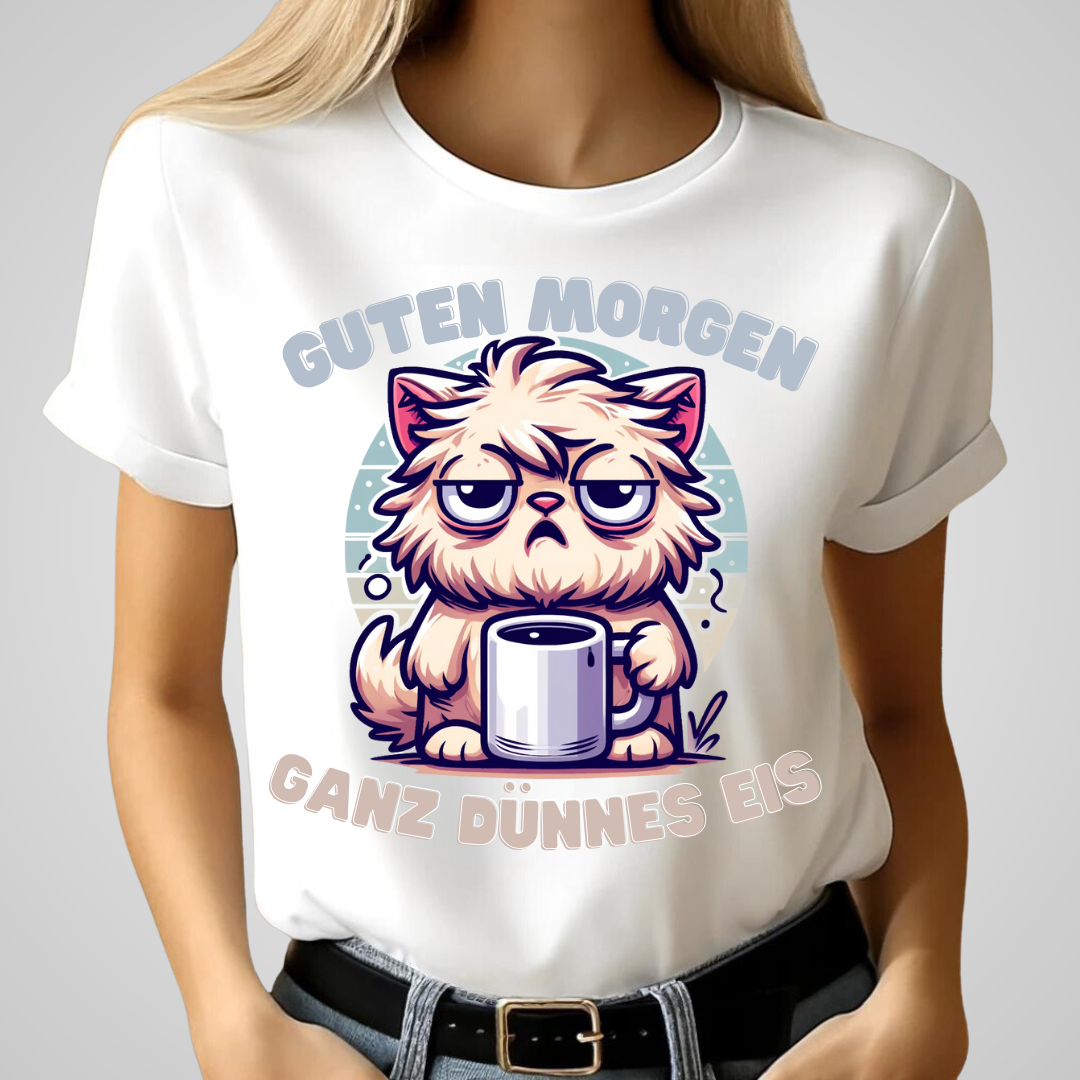 Guten Morgen Katze | Lustiges Wintershirt | Humorvolles Design für Morgenmuffel | Statement Shirt für kalte Tage