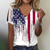 BlossomBliss® - Wit T-shirt met gedruppelde mouwen en Amerikaanse vlag