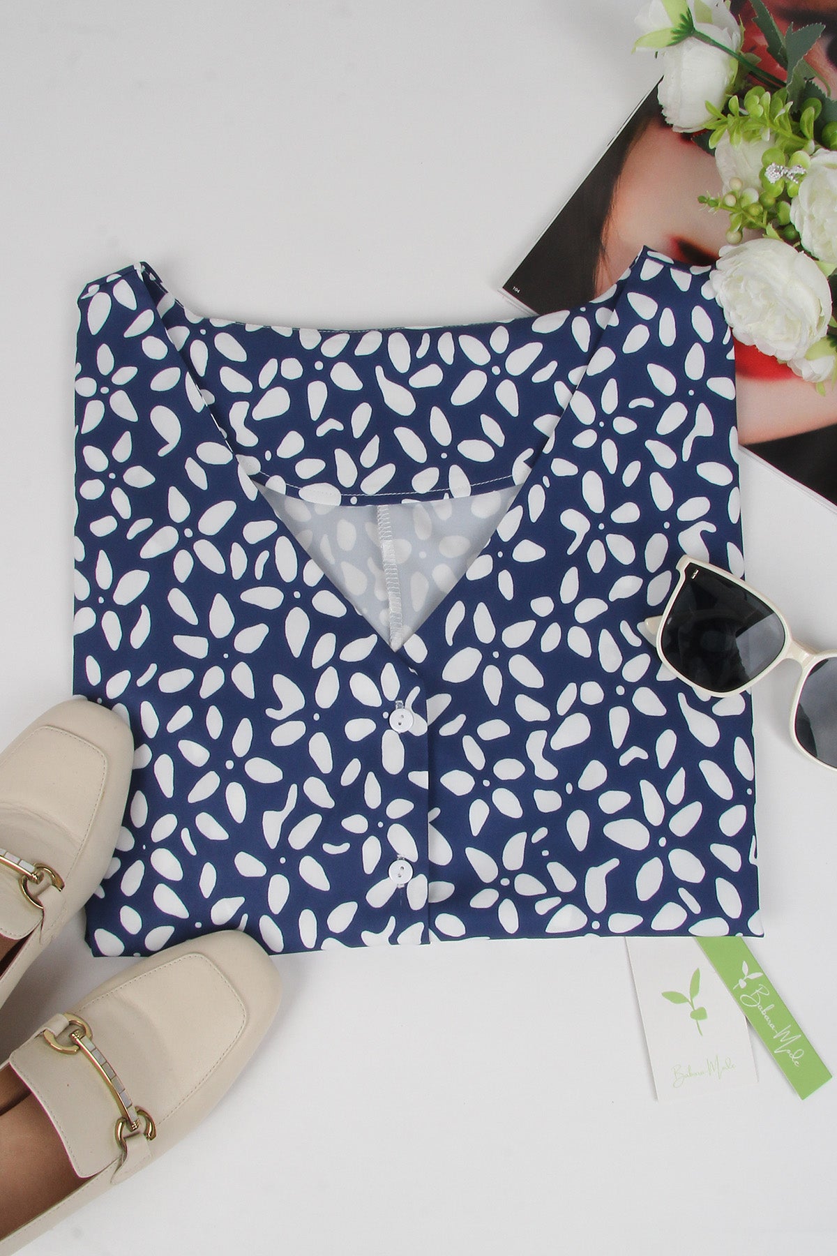 Jumpsuit met marineblauw patroon