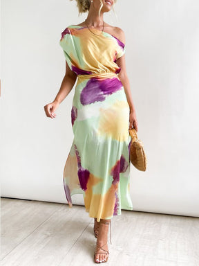 EcoExotica® - Elegante midi-jurk met veelkleurige print