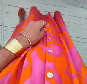 PureWear® - Roze en oranje midi-jurk met ruches en knopen