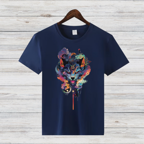 Mystischer Wolf | Kunstvolles T-Shirt | Spirituelles Wolfsmotiv | Stilvolles Statement Shirt für Tierliebhaber