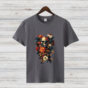 Schädel & Blumen | Gothic Kunst Shirt | Mystisches Totenkopf Design | Rockiges Statement Shirt für den Winter