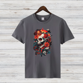 Totenkopf Blumen Shirt | Gothic Style T-Shirt | Skull Design Fashion | Auffälliges Streetwear Shirt | Geschenk für Rock & Metal Fans
