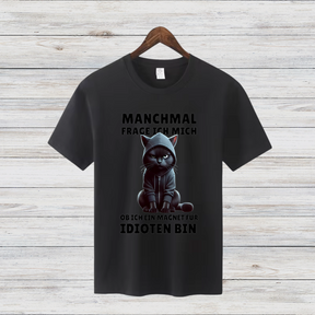 Magnet für Idioten | Lustiges Katzen T-Shirt | Statement Shirt mit schwarzer Katze | Humorvolles Geschenk für Sarkasmus-Fans
