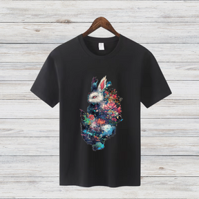 Magischer Winterhase | Künstlerisches T-Shirt | Mystisches Tierdesign | Baumwollshirt für kalte Tage